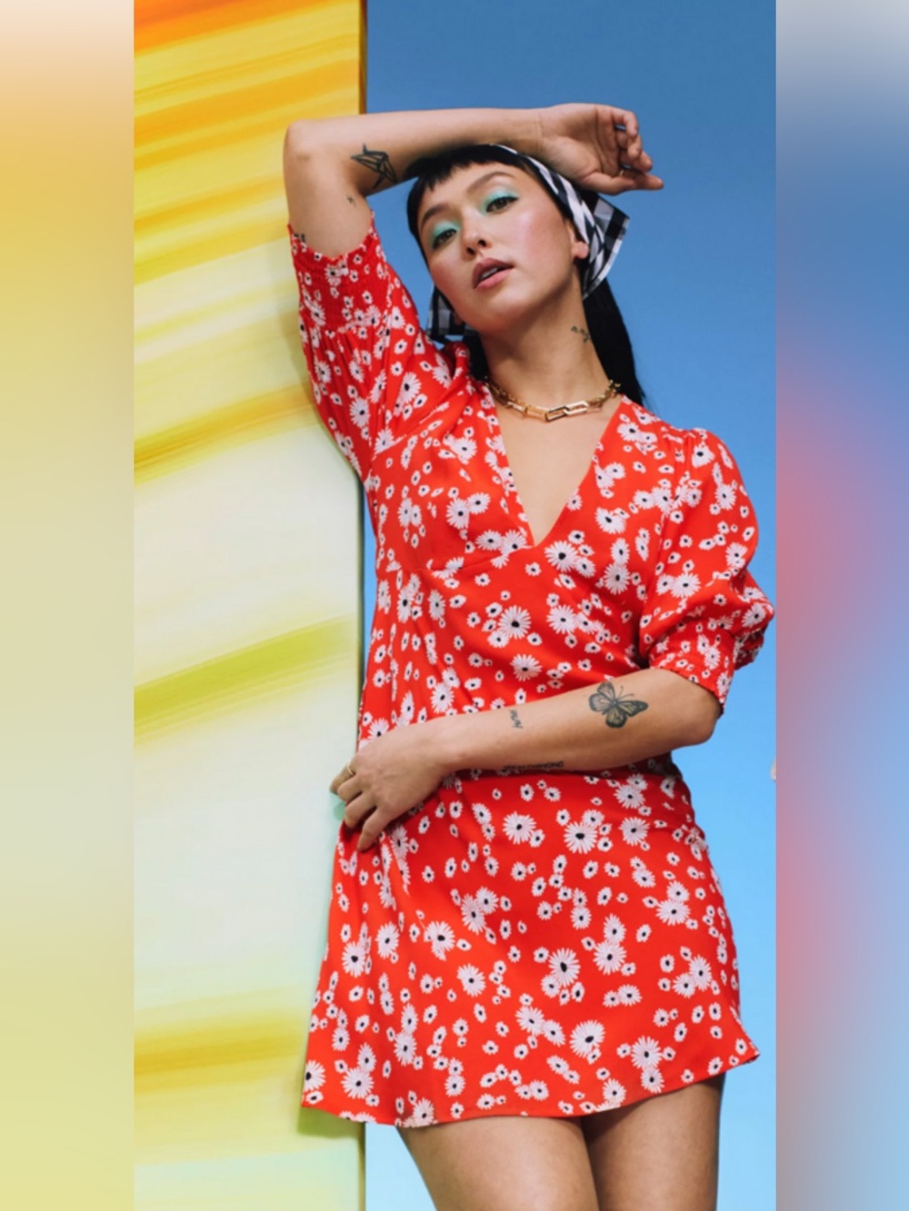 RIXO x Target Red Floral V-Neck Puff Sleeve Swing Dress Women’s size 6 SMALL